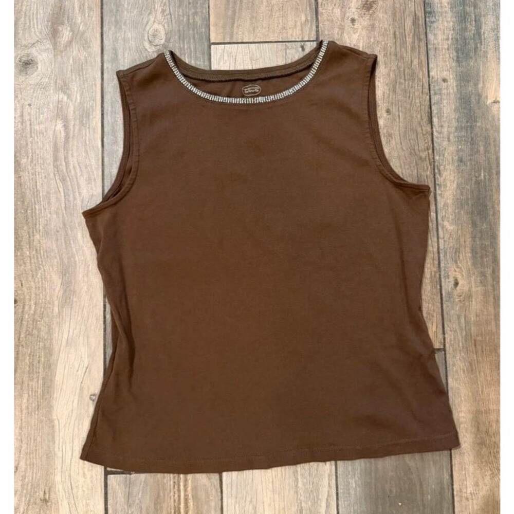 Y2k Talbots Brown Bedazzled Sleeveless Top Size L